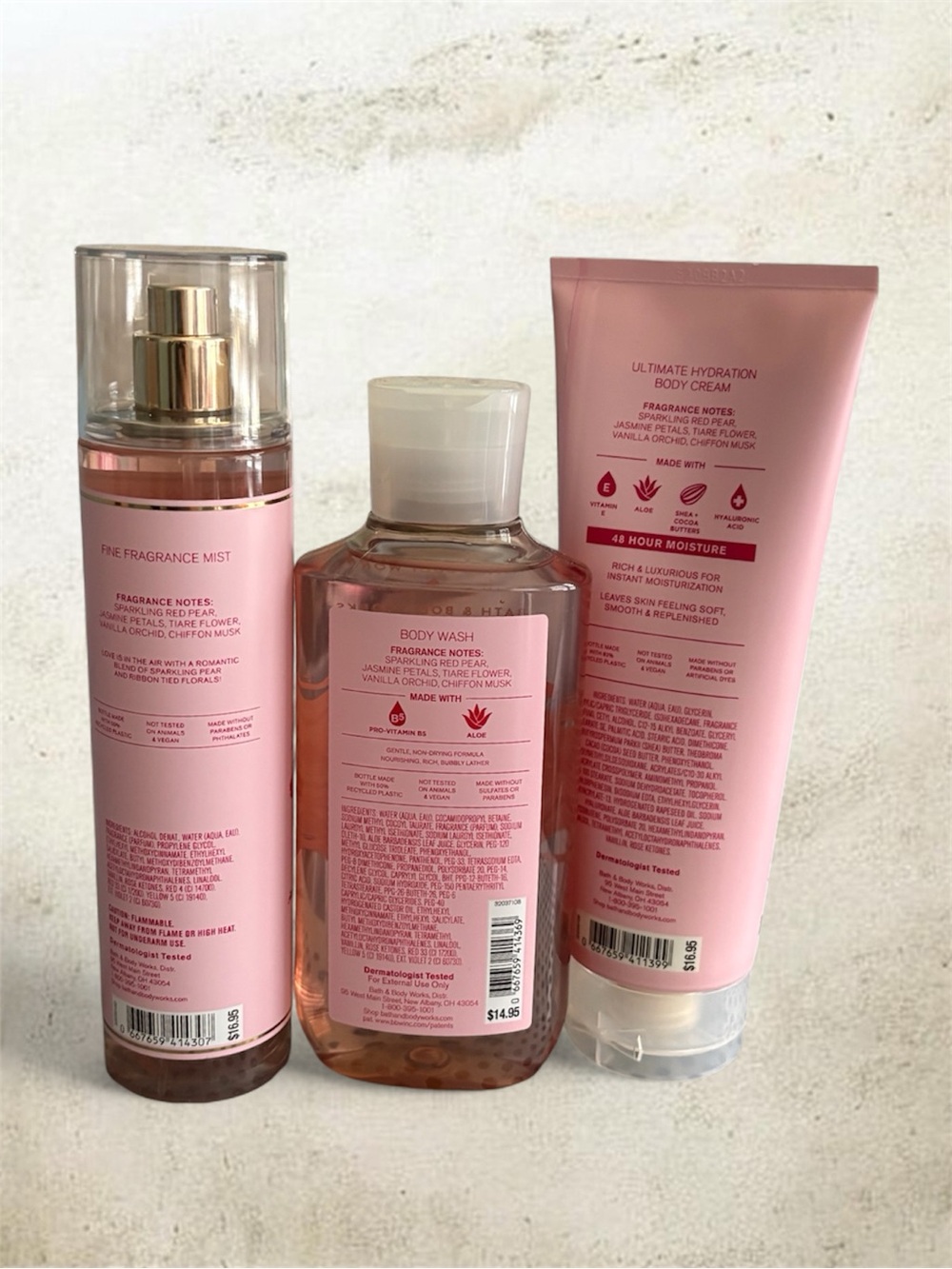 Bath & Body Works Pink Chiffon Body Wash, Fragrance Mist & Body Cream Set NEW - Picture 2 of 3